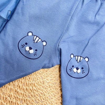  Conj. Casaco Safari e Calça Tigrinhos de Moletom - Azul Jeans
